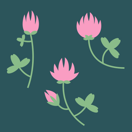 Set of red clovers. Beautiful wildflowers in flat style.のイラスト素材