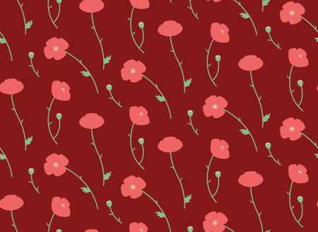 Seamless pattern with poppies. Texture with wildflowers in flat style.のイラスト素材