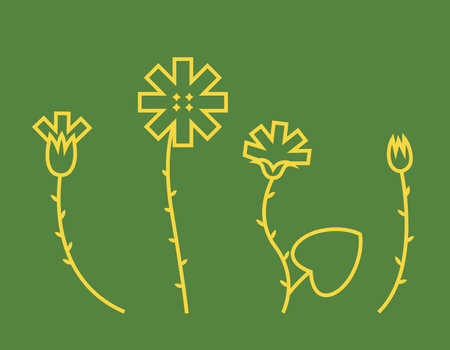 Set of mother and stepmother flowers. Wildflowers in outline style.のイラスト素材