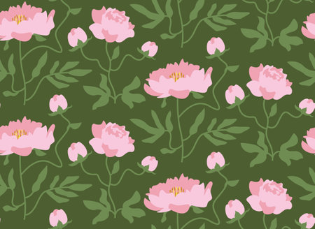 Seamless pattern with peonies. Beautiful nature texture in flat style.のイラスト素材