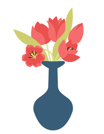 Vase with tulips. Beautiful garden flowers.のイラスト素材