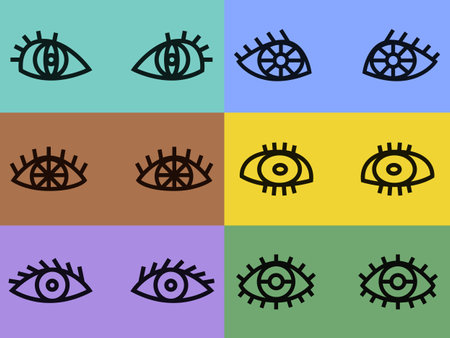 Set of multicolored eyes in outline style. Beautiful parts of human body.のイラスト素材