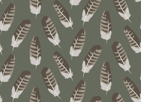 Seamless pattern with buzzard feathers. Beautiful nature texture in flat style.のイラスト素材