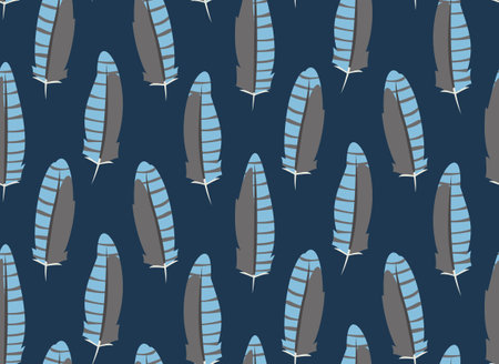 Seamless pattern with blue jay feathers. Beautiful nature texture in flat style.のイラスト素材