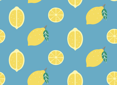 Seamless pattern with lemon. Beautiful fruit texture in flat style.のイラスト素材