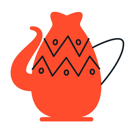 Red teapot with patterns. Beautiful kitchen utensil in doodle style.のイラスト素材