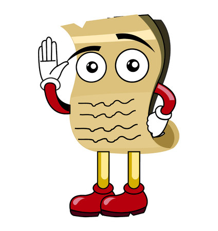 Happy old scroll waving mascot illustration.のイラスト素材