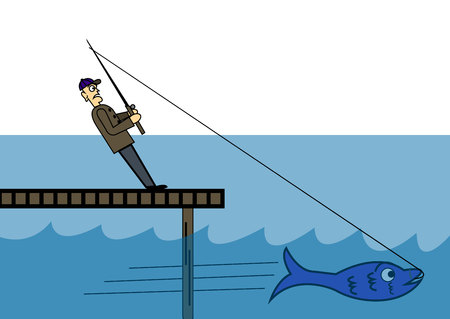 Fisherman catches a big fishのイラスト素材