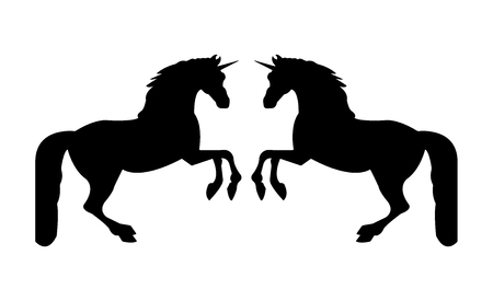 Two unicorns fighting silhouetteのイラスト素材