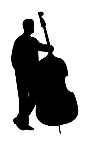 Silhouette of musician with a contrabassのイラスト素材