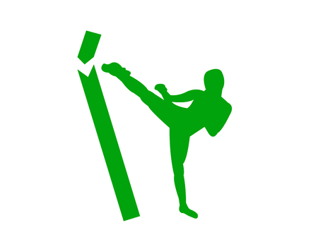 Kickboxer breaking a wooden poll silhouette Vector illustration.のイラスト素材