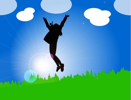 Happy person jumping in natureのイラスト素材