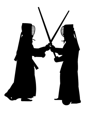 Two kendo martial artists fightingのイラスト素材