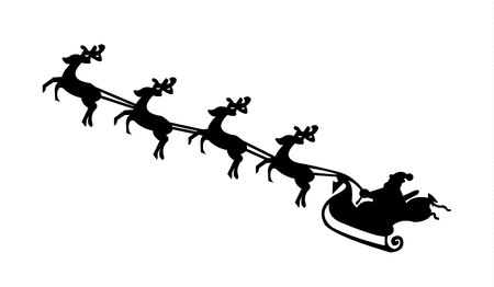 Black silhouette of Santa Claus with reindeersの写真素材