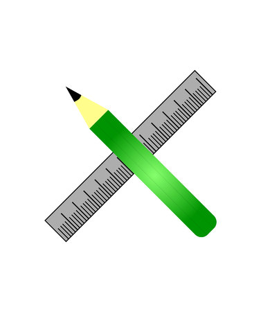 Pencil and ruler crossed on white backgroundの写真素材