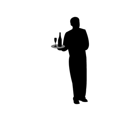Waiter brings drinks silhouette on white backgroundの写真素材