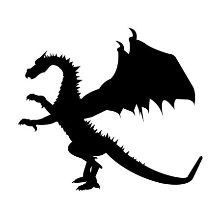 Black dragon silhouette on white backgroundの写真素材