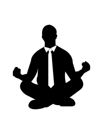 Businessman meditating on white backgroundの写真素材
