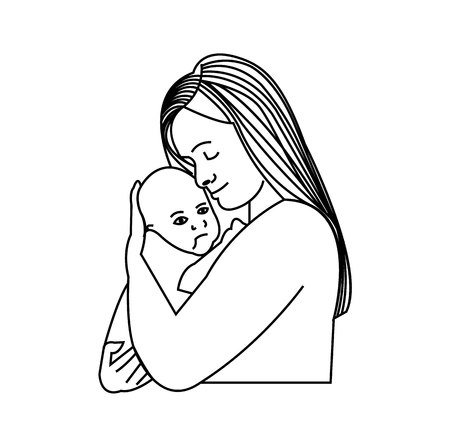 Young mom with its baby isolated on white backgroundの写真素材