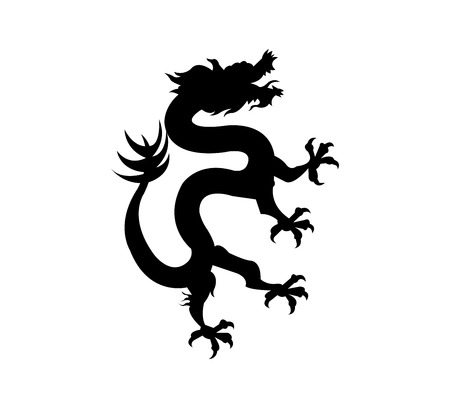 Chinese dragon black silhouette isolated on white backgroundの写真素材