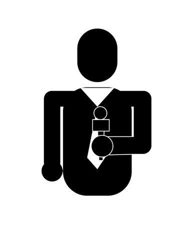 Simple black icon of a news reporter isolated on white backgroundの写真素材