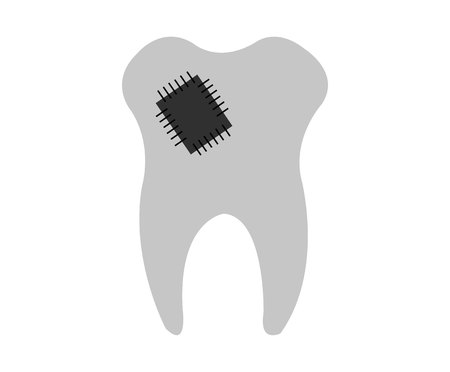 Tooth fixed with a sewn cloth isolated on white backgroundの写真素材