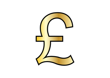 Golden pound symbol isolated on white backgroundの写真素材