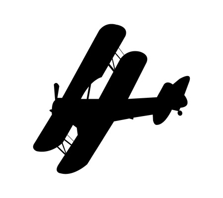 Two winged aircraft flying black silhouette isolated on white backgroundの写真素材