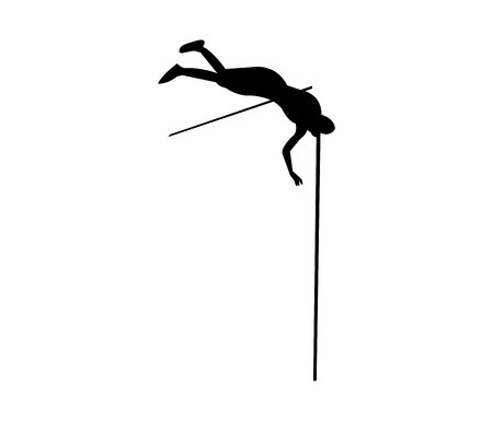 Man pole jumping black silhouette isolated on white background