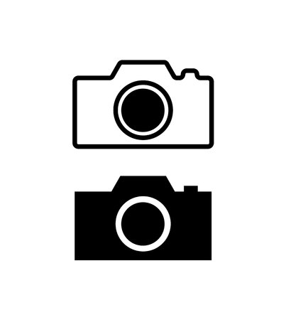 Two photo camera icons isolated on white backgroundの写真素材