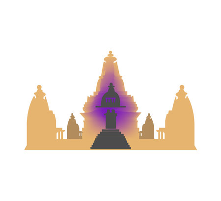 Indian stone temple silhouette isolated on white backgroundの写真素材