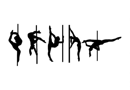 Woman pole dance poses black silhouette isolated on white backgroundのイラスト素材