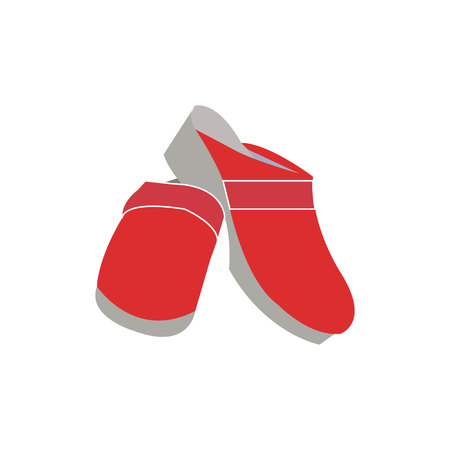 Two red clog shoes on white backgroundのイラスト素材