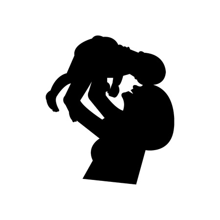 Silhouette of a woman holding a babyのイラスト素材