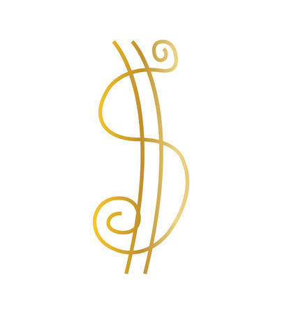 Golden curly typographic dollar sign on white backgroundのイラスト素材