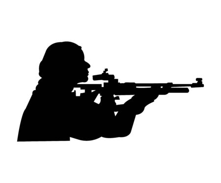 woman holding a rifle silhouette on whiteのイラスト素材