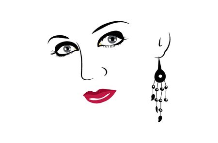 beautiful woman face with earring on whiteのイラスト素材