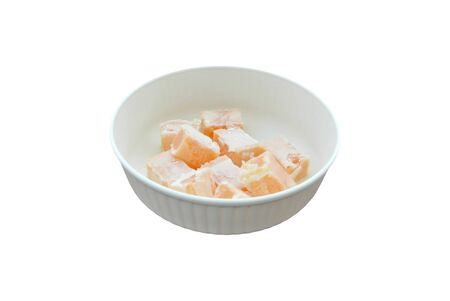 turkish delight in bowl on whiteの写真素材