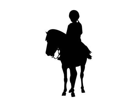 little girl riding a horse silhouette on whiteのイラスト素材