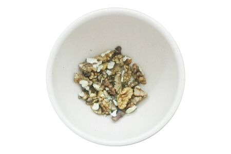 nuts in plate isolatedの写真素材