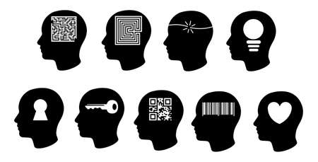set of creative black head iconsのイラスト素材