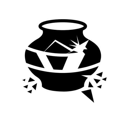 black broken pot vector icon isolatedのイラスト素材