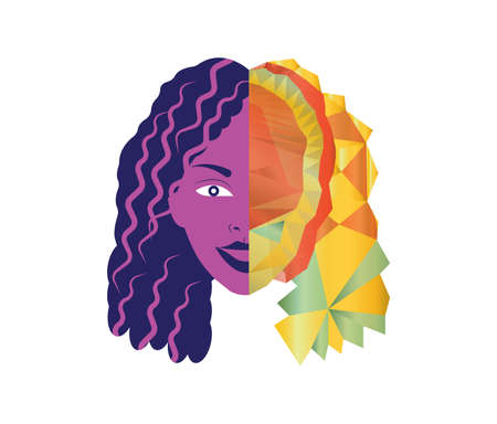 half of a woman head with a low poly pattern half isolated on white background