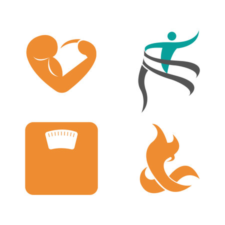 set of four nutrition fitness wellness related icons isolated on white backgroundのイラスト素材