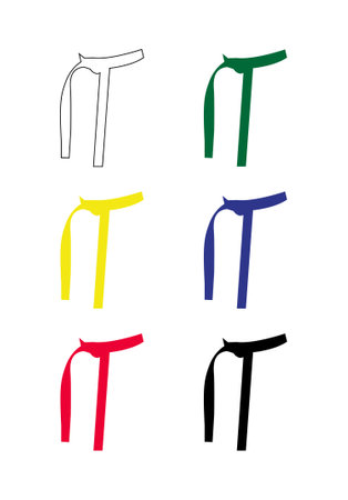 set of flat, simple karate belt icons isolated on white backgroundのイラスト素材