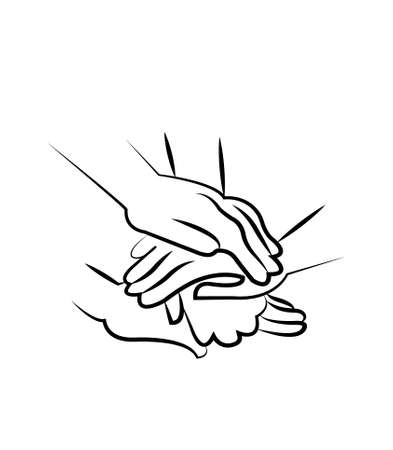 hands stacked in friendship teamwork isolated on white backgroundのイラスト素材