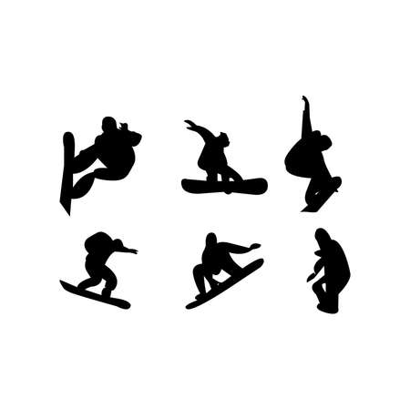 snowboarding tricks silhouettes on whiteのイラスト素材