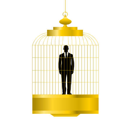 businessman in a golden cage concept isolated on white backgroundのイラスト素材
