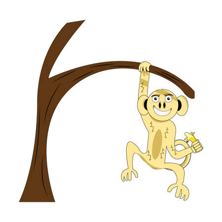monkey on a branch isolated on white backgroundのイラスト素材