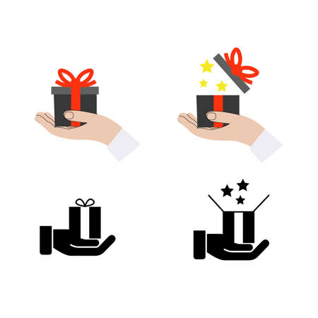 hands holding gifts on whiteのイラスト素材